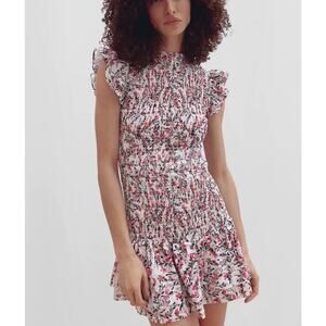 NWT French Connection Verona Floral Ruffle Sleeve Smocked Dress Women's Large